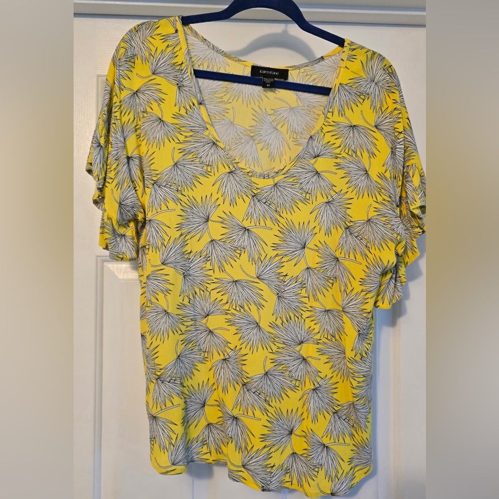 Karen Kane Yellow Leaf Print Blouse